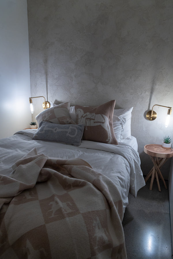 Pläd – CHECK i Nyzeeländsk lammull linnen beige