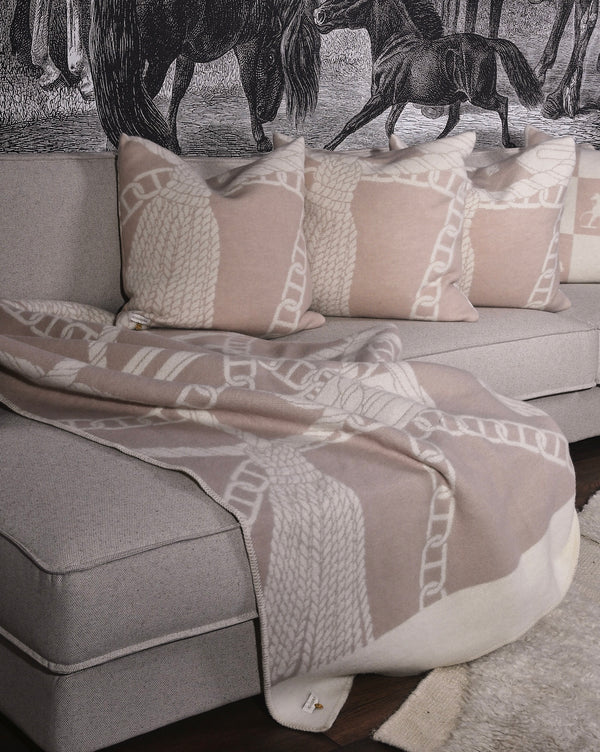 Pläd – CHAIN i Nyzeeländsk lammull linnen beige