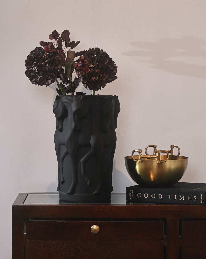 Keramik Vas Dancing Horses Matt Svart