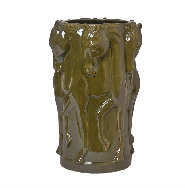 keramik Vas Dancing Horses Olive Glaze