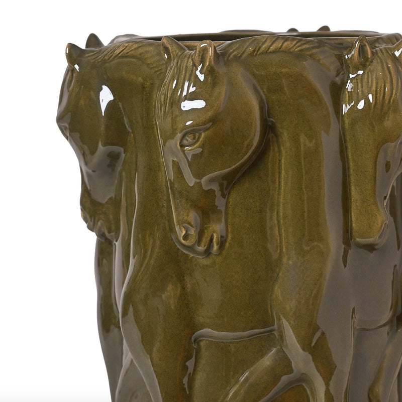 keramik Vas Dancing Horses Olive Glaze