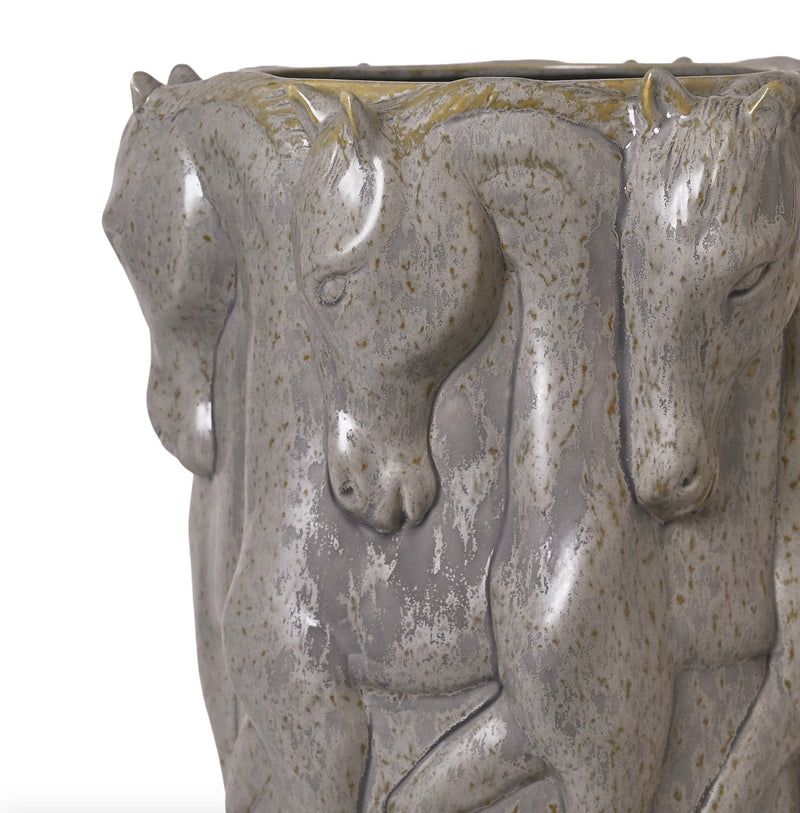 keramik Vas Dancing Horses Patina Grey