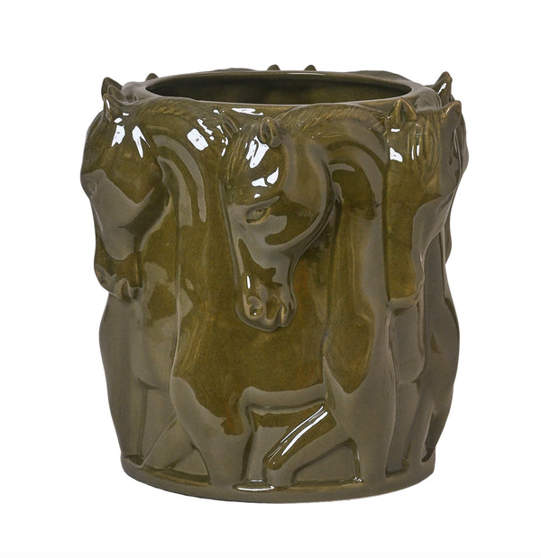 Keramik vas Dancing Horses Olive Glaze