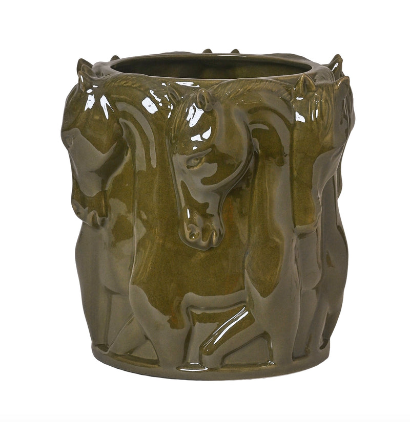Keramik vas Dancing Horses Olive Glaze