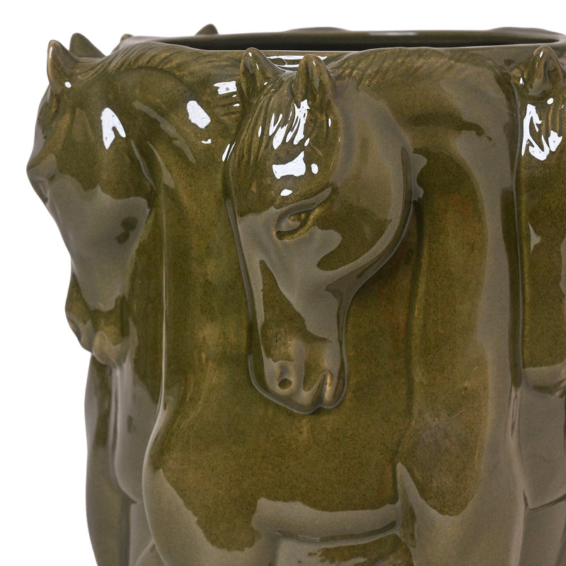 Keramik vas Dancing Horses Olive Glaze