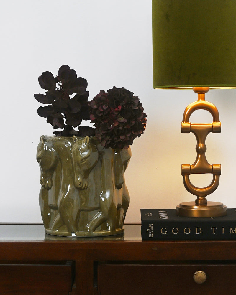 Keramik vas Dancing Horses Olive Glaze