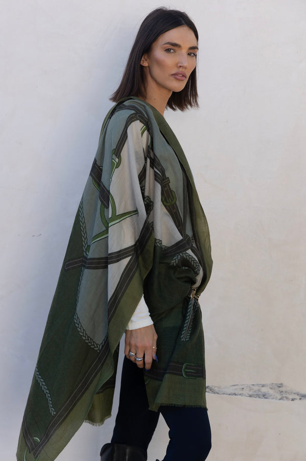 CASHMERE SCARF HORSE GREEN