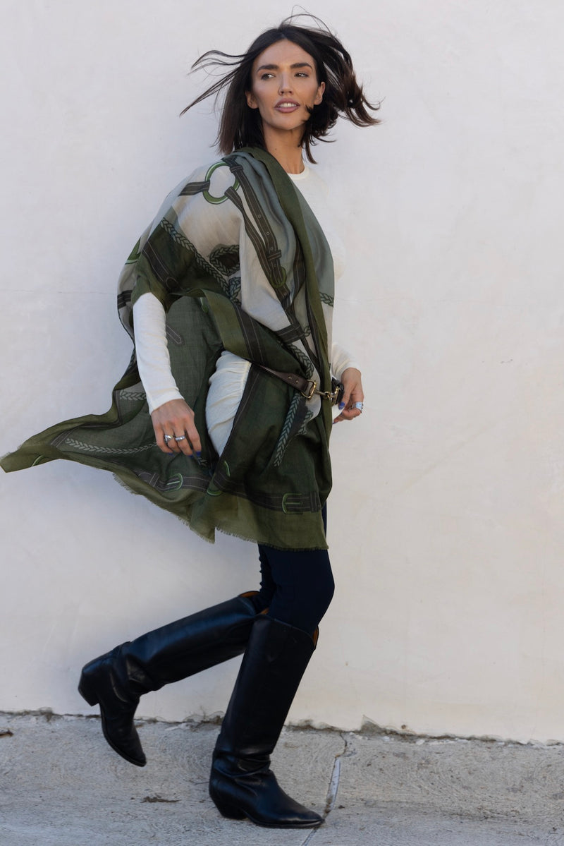 CASHMERE SCARF HORSE GREEN