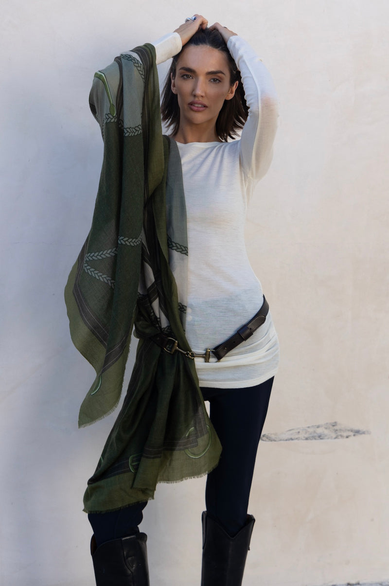 CASHMERE SCARF HORSE GREEN