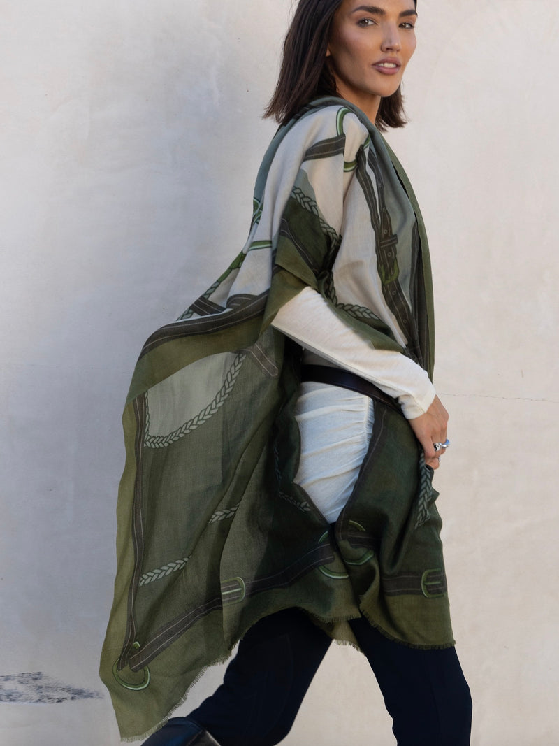 CASHMERE SCARF HORSE GREEN