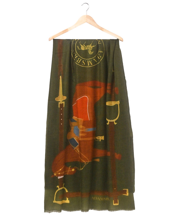 CASHMERE SCARF HERITAGE HORSE GREEN