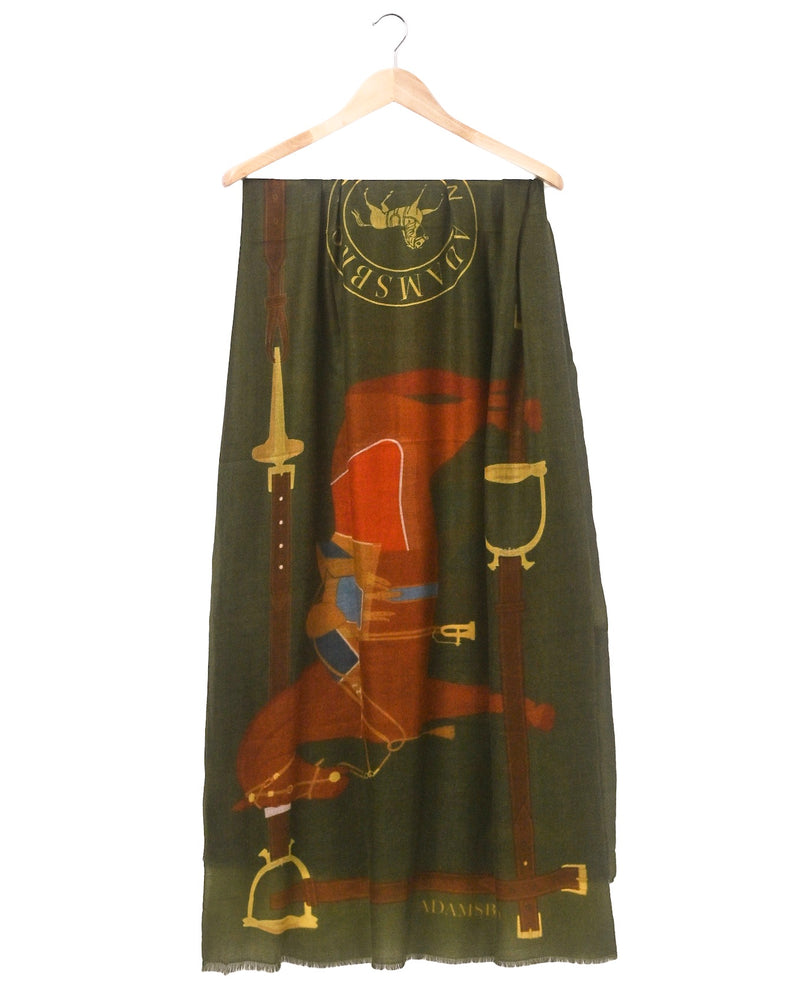 CASHMERE SCARF HERITAGE HORSE GREEN