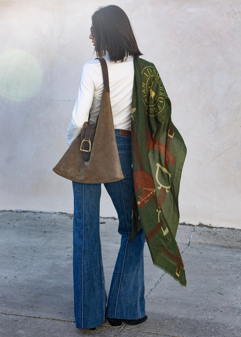 CASHMERE SCARF HERITAGE HORSE GREEN