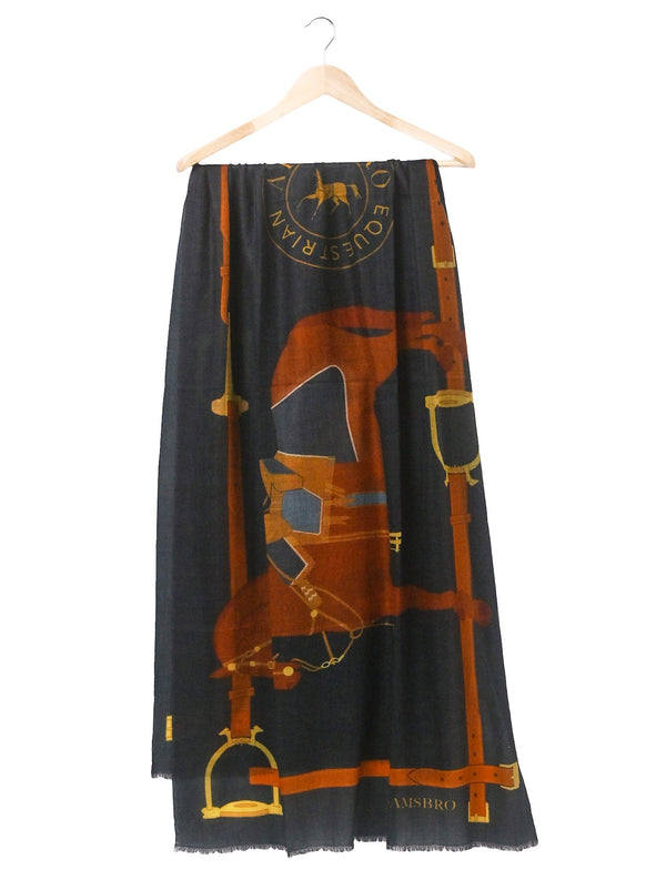 CASHMERE SCARF HERITAGE HORSE NAVY