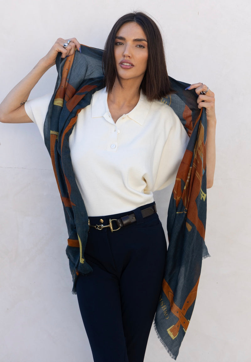CASHMERE SCARF HERITAGE HORSE NAVY