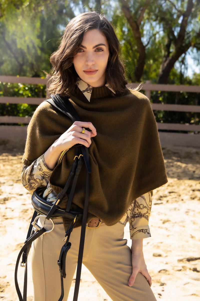 ADAMSBRO CASHMERE PONCHO OLIVE