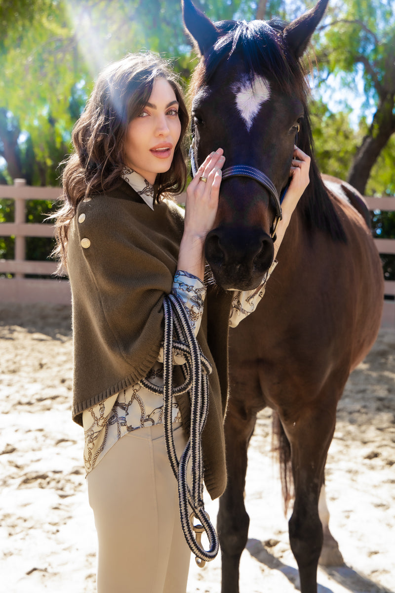 ADAMSBRO CASHMERE PONCHO OLIVE