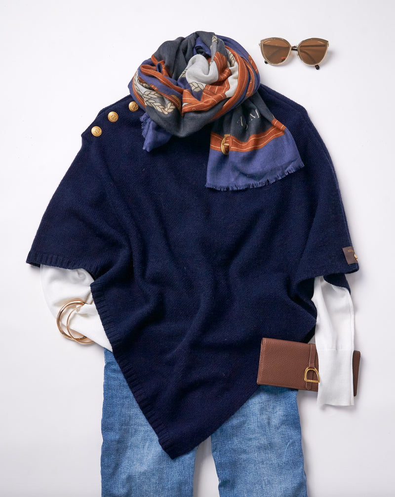 ADAMSBRO CASHMERE PONCHO NAVY