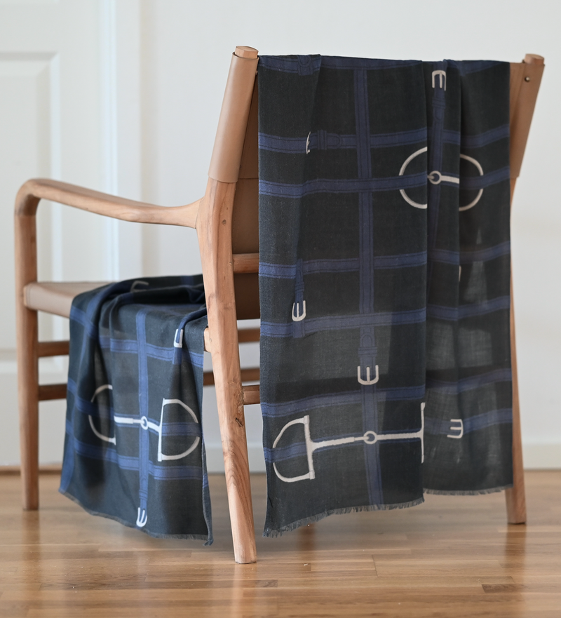 ADAMSBRO VÄVD KASHMIR SCARF BIT NAVY