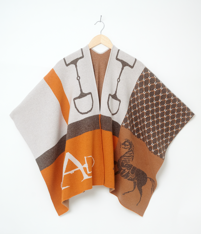 ADAMSBRO CASHMERE PONCHO NATUR , ORANGE  & BRUN.