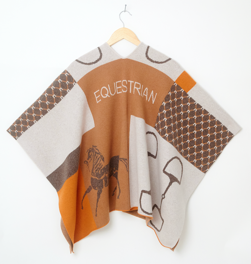 ADAMSBRO CASHMERE PONCHO NATUR , ORANGE  & BRUN.