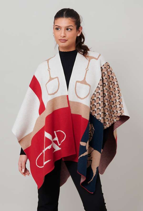 Equi Poncho Cashmere  Navy & Red.