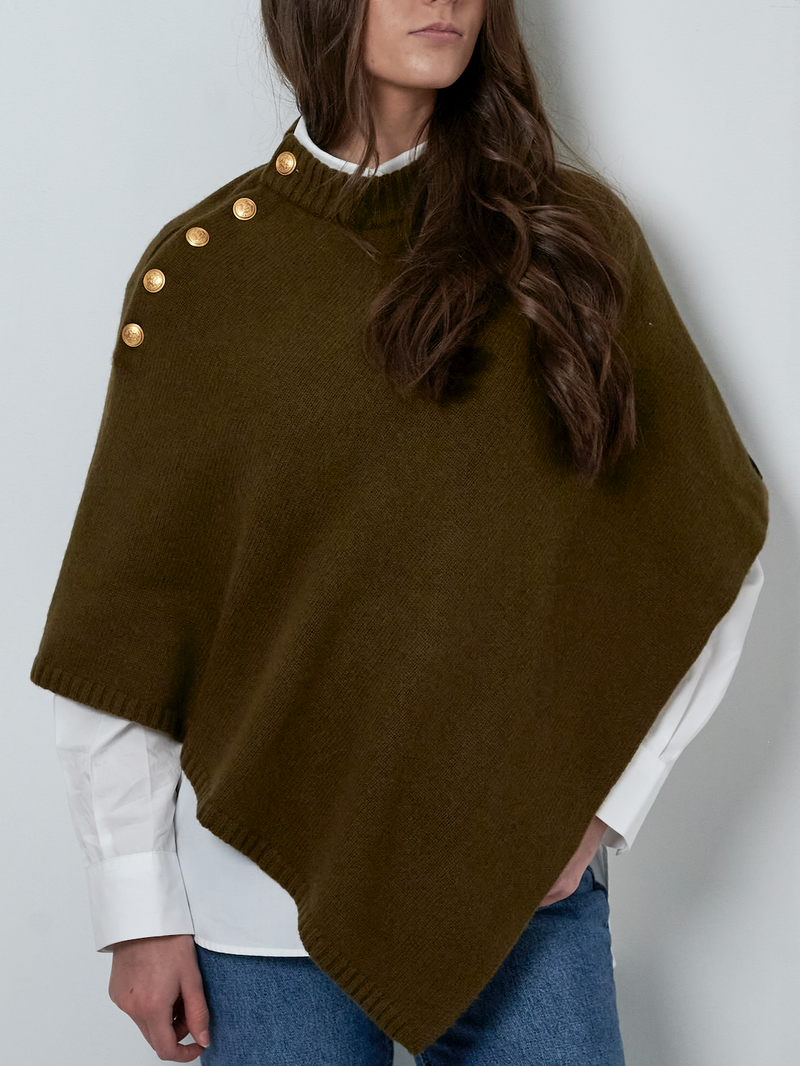 ADAMSBRO CASHMERE PONCHO OLIVE