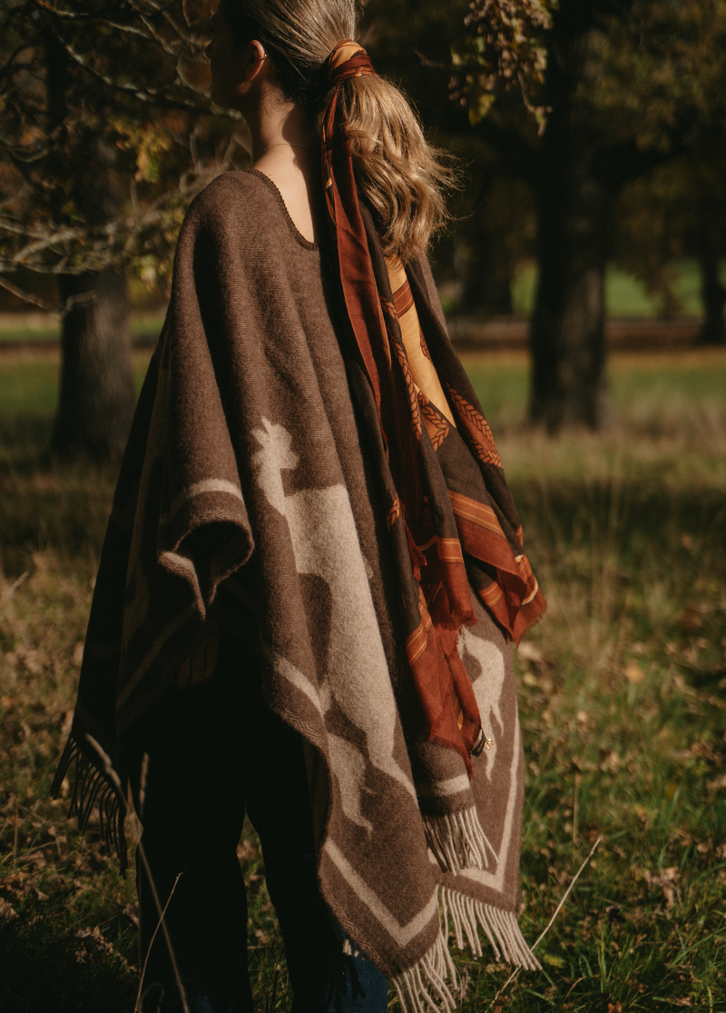 CASHMERE SCARF HORSE BROWN