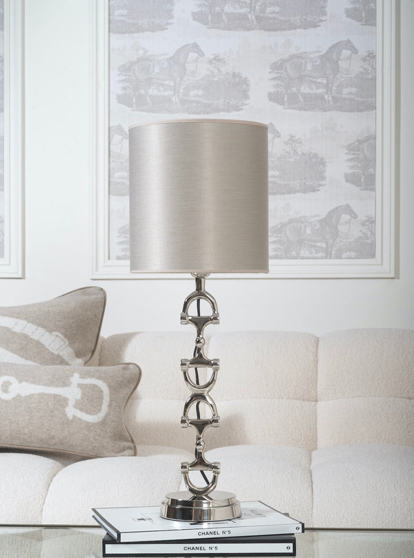 Snaffle Bit Lamp Silver med Taupe Chintz skärm