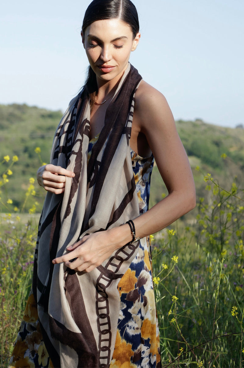 ADAMSBRO VÄVD KASHMIR SCARF CHAIN BEIGE