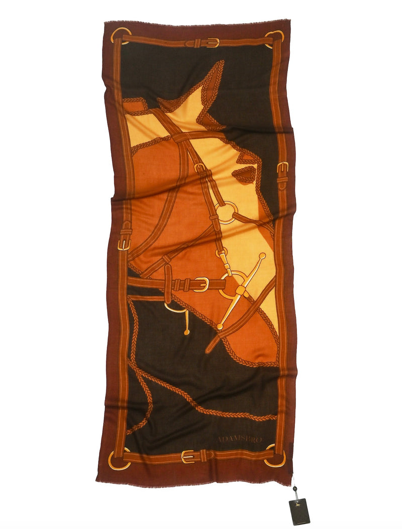 CASHMERE SCARF HORSE BROWN