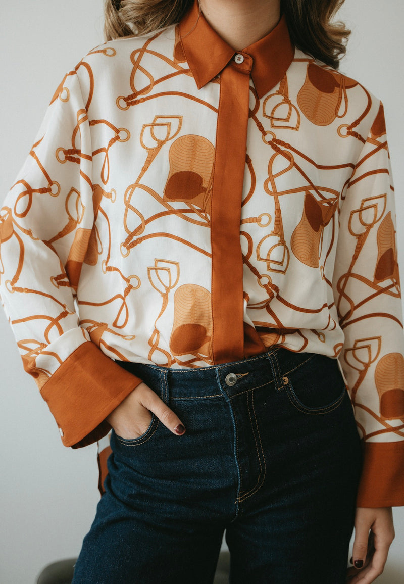 SATIN Skjorta Saddle Rust