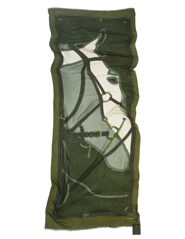 CASHMERE SCARF HORSE GREEN