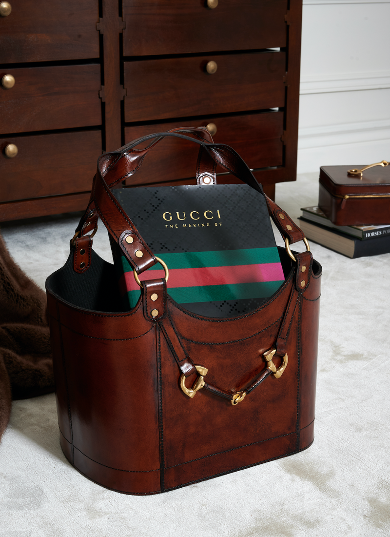 ADAMSBRO MAGAZINE BASKET CIGAR BURGUNDY COGNAC